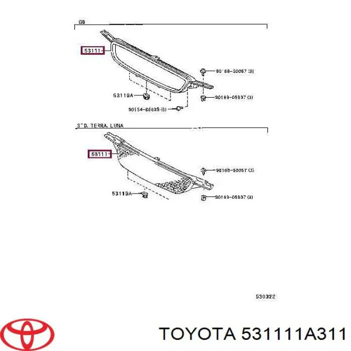 Grelha do radiador 531111A311 Toyota
