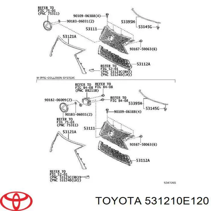 531210E120 Toyota Moldura de grelha do radiador