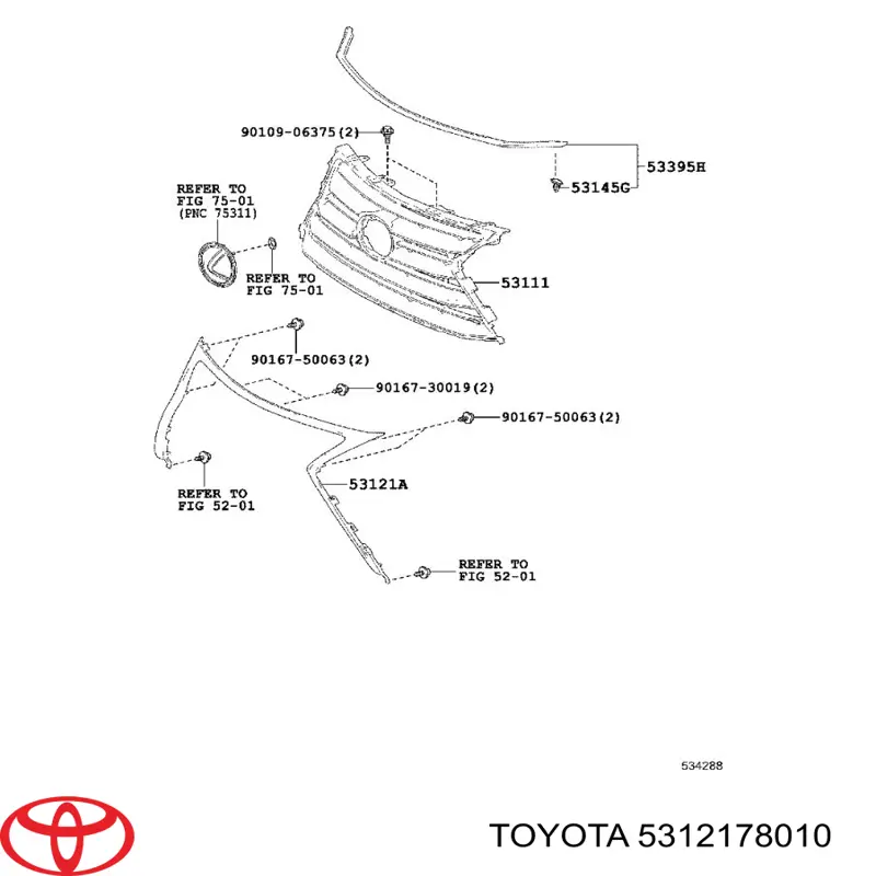 5312178010 Toyota Moldura de grelha do radiador