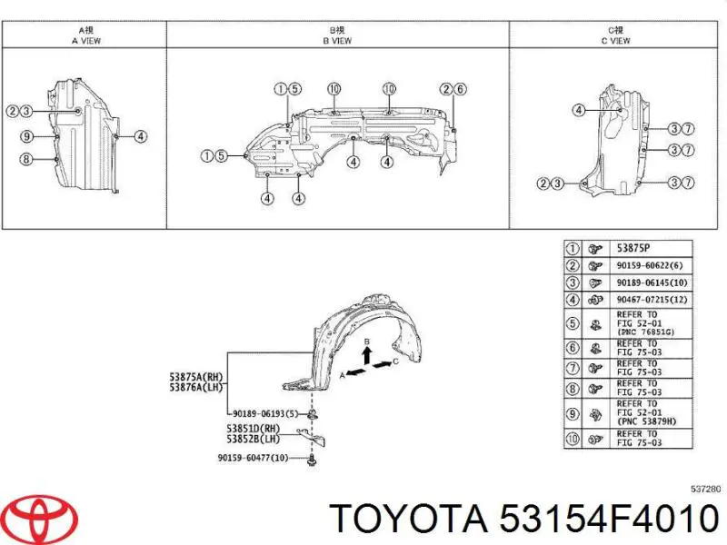 53154F4010 Toyota Consola dianteira de fixação do pára-lama dianteiro esquerdo