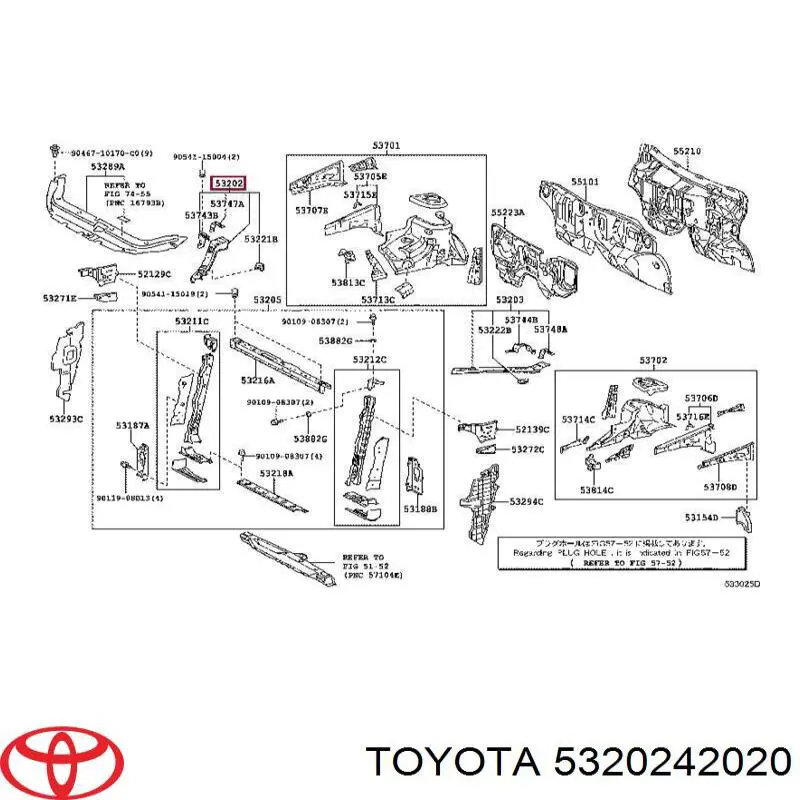 5320242020 Toyota Consola superior direita do radiador