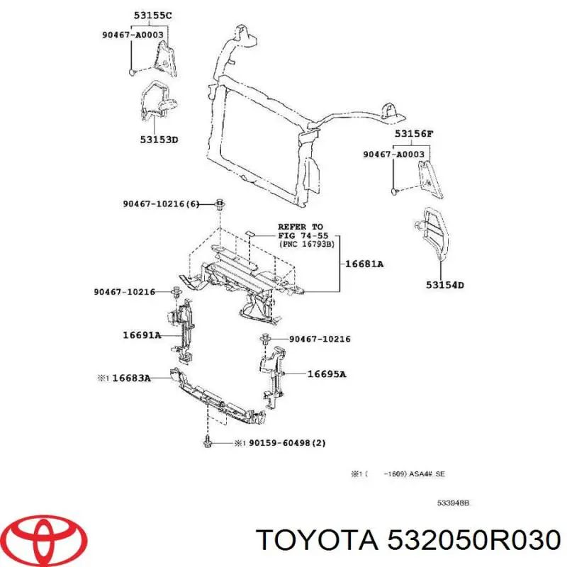 532050R030 Toyota Suporte superior do radiador (painel de montagem de fixação das luzes)
