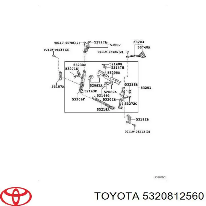 Suporte superior do radiador (painel de montagem de fixação das luzes) Toyota 5320812560 preço, a partir de 82,93 USD