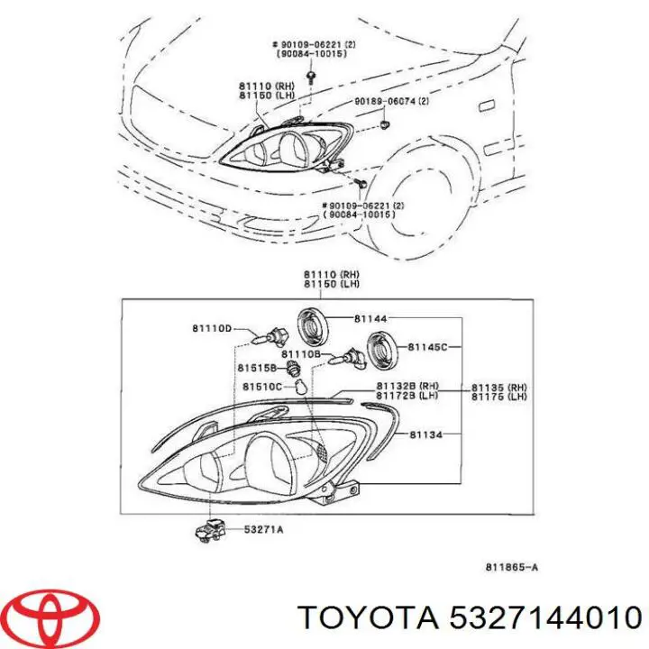 Consola (adaptador) de fixação das luzes dianteiras Toyota 5327144010 preço, a partir de 15,22 USD