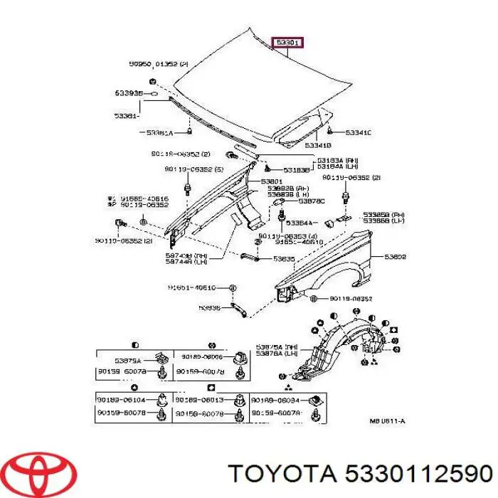 Capota Toyota 5330112590 preço, a partir de 203,40 USD
