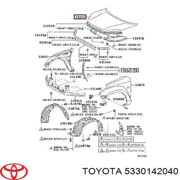 Capota Toyota 5330142040 preço, a partir de 299,65 USD
