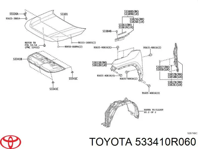 533410R060 Toyota Isolamento de ruído da capota