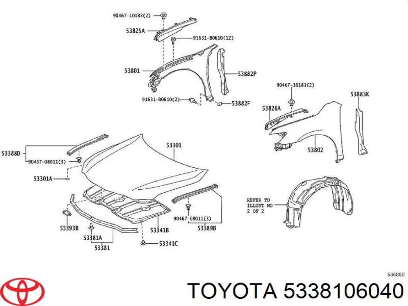 5338133080 Toyota Vedação da capota