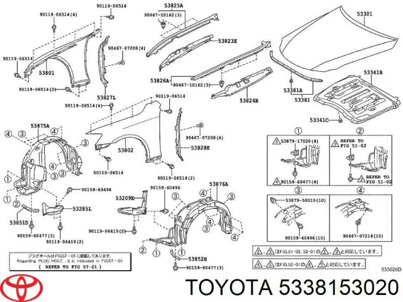 5338153020 Toyota Vedação da capota