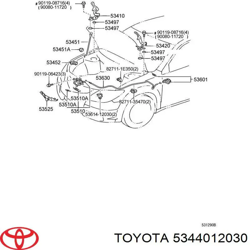 Apoio da capota Toyota 5344012030 preço, a partir de 37,30 USD