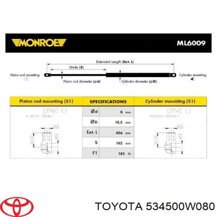 534500W080 Toyota Amortecedor da capota