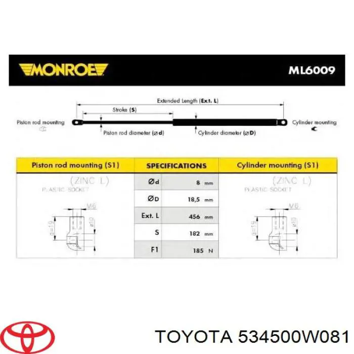 Amortecedor da capota esquerdo Toyota 534500W081 preço, a partir de 32,42 USD