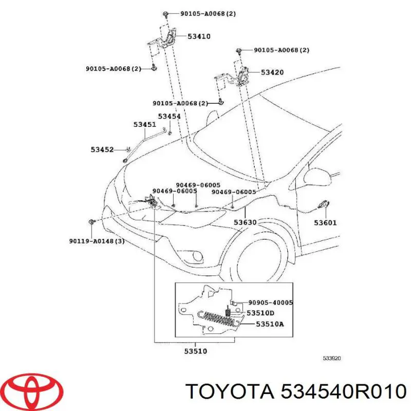 Fixador de suporte da capota Toyota 5345442010 preço, a partir de 2,51 USD