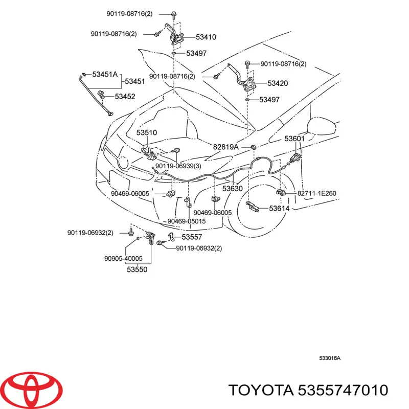 Viga con gancho do fecho da capota Toyota 5355747010 preço, a partir de 8,70 USD