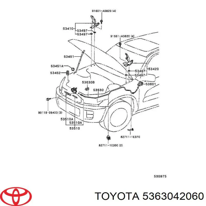 Cabo de abertura da capota Toyota 5363042060 preço, a partir de 71,31 USD