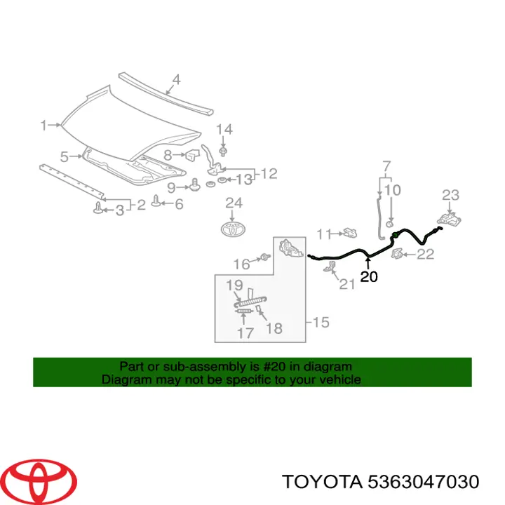 5363047030 Toyota Cabo de abertura da capota