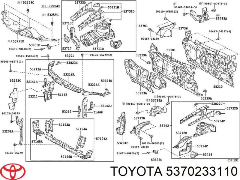 5370233110 Toyota Arco do pára-lama dianteiro esquerdo