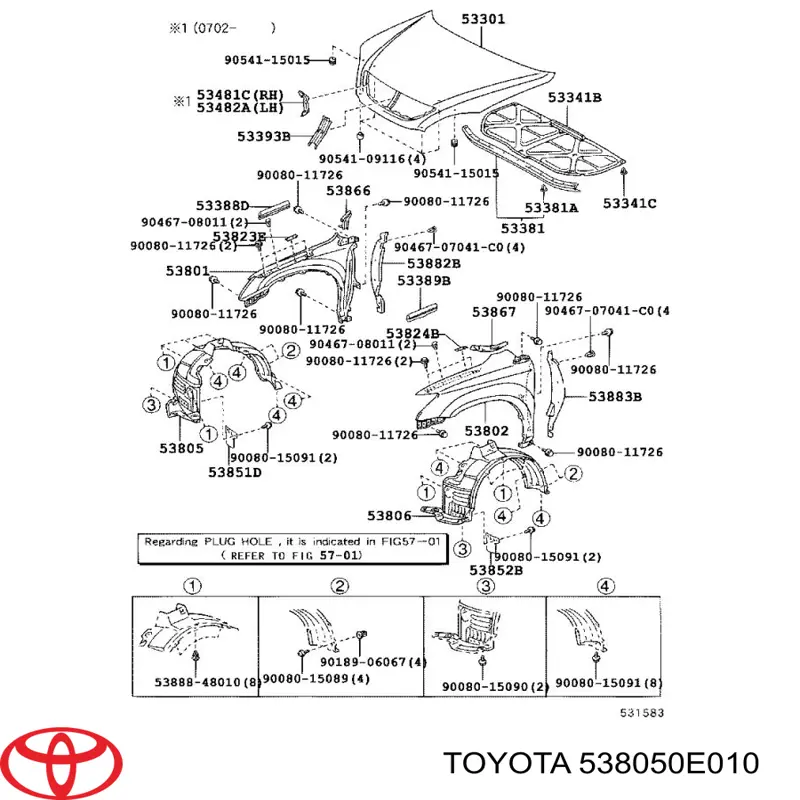 Compre 5380548021 Toyota Guarda-barras direito do pára-lama dianteiro