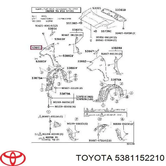Pára-lama dianteiro direito Toyota 5381152210 preço, a partir de 77,85 USD