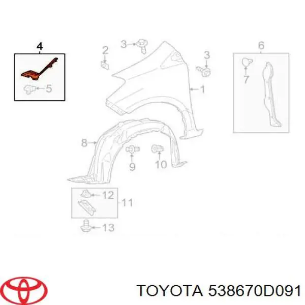 538670D091 Toyota Compactador do pára-lama