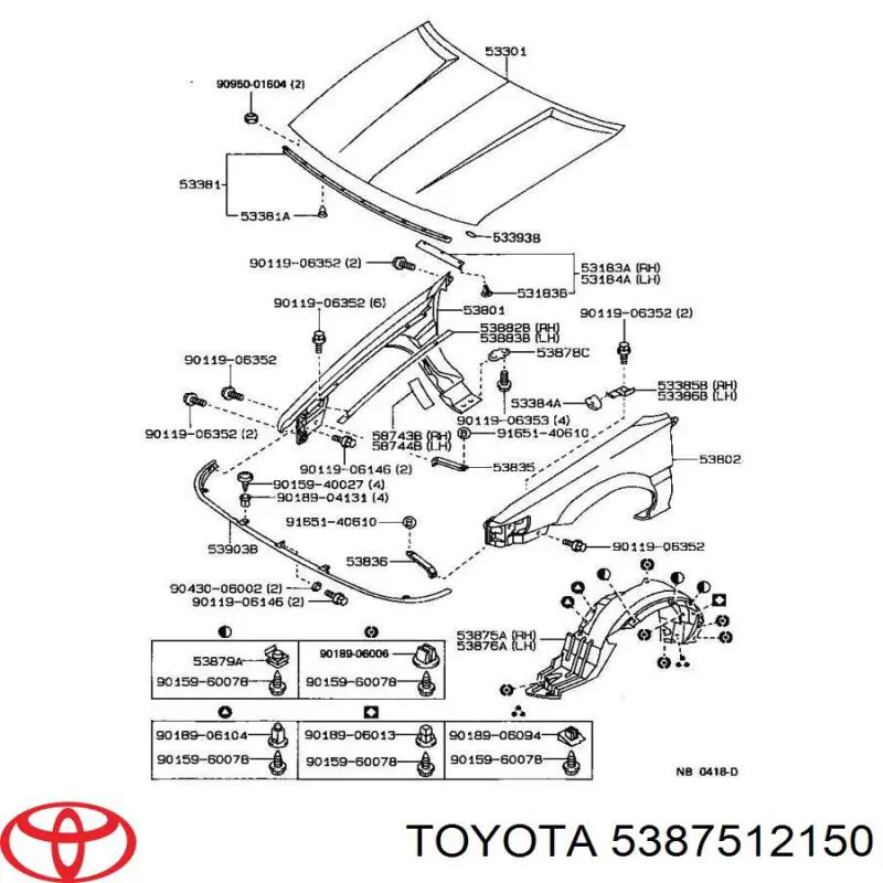 Guarda-barras direito do pára-lama dianteiro Toyota Corolla  E9