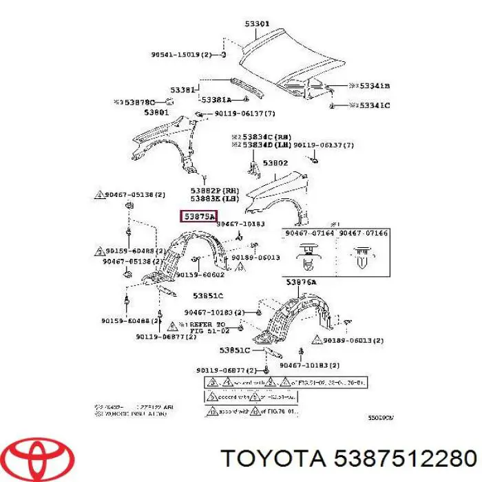 Compre 5387512280 Toyota Guarda-barras direito do pára-lama dianteiro