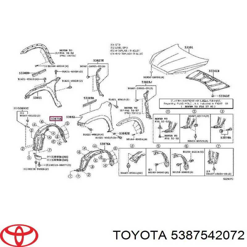 Guarda-barras direito do pára-lama dianteiro Toyota 5387542071 preço, a partir de 25,76 USD