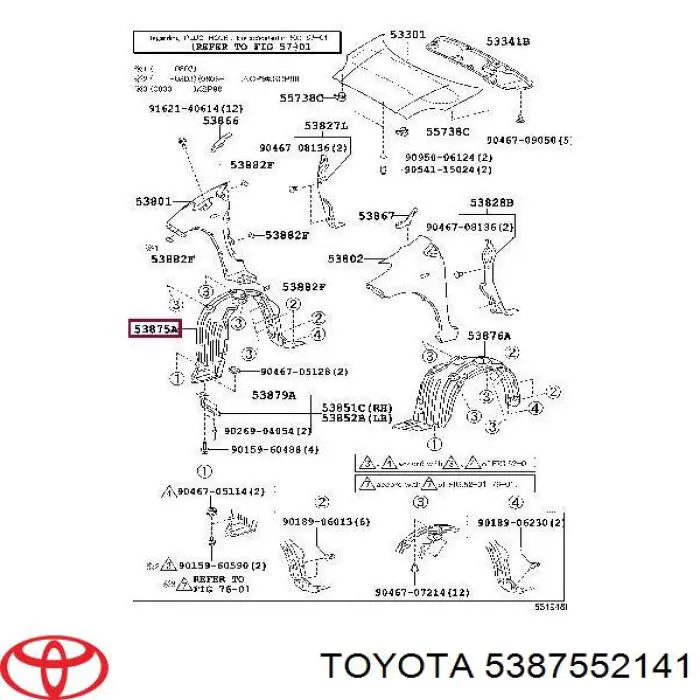 Compre 5387552140 Toyota Guarda-barras direito do pára-lama dianteiro
