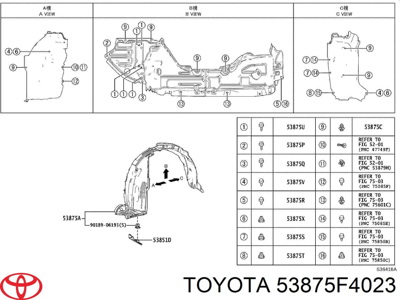 Guarda-barras direito do pára-lama dianteiro Toyota 53875F4023 preço, a partir de 60,24 USD