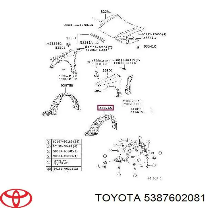 Guarda-barras esquerdo do pára-lama dianteiro Toyota 5387602081 preço, a partir de 24,86 USD