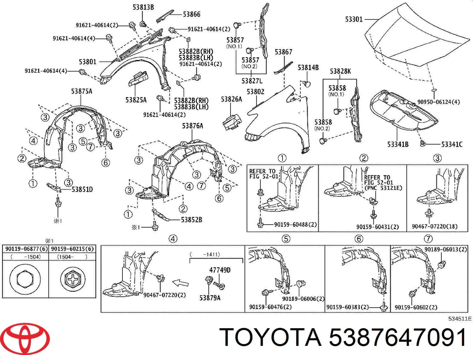 Guarda-barras esquerdo do pára-lama dianteiro Toyota 5387647091 preço, a partir de 83,33 USD