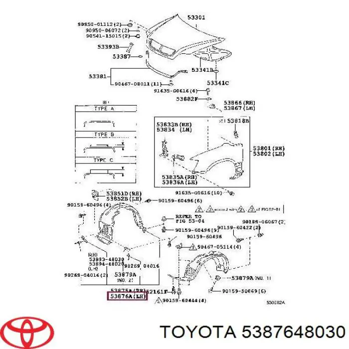 Guarda-barras esquerdo do pára-lama dianteiro Toyota 5387648030 preço, a partir de 27,87 USD