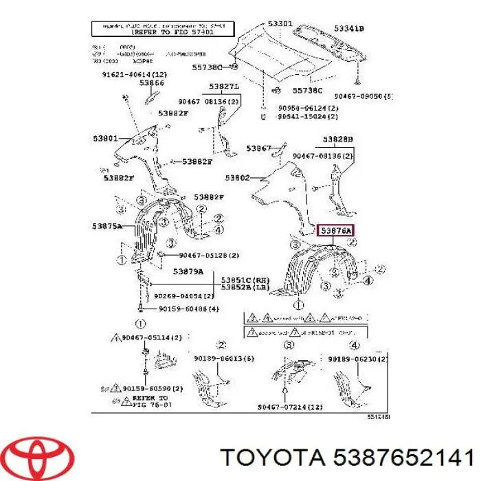 Guarda-barras esquerdo do pára-lama dianteiro Toyota 5387652140 preço, a partir de 13,71 USD