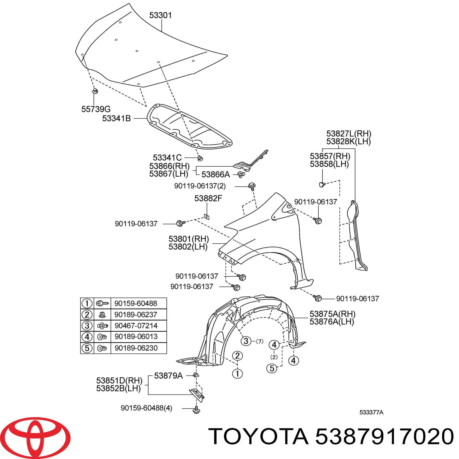 Consola do pára-choque dianteiro Toyota 5387917020 preço, a partir de 3,73 USD