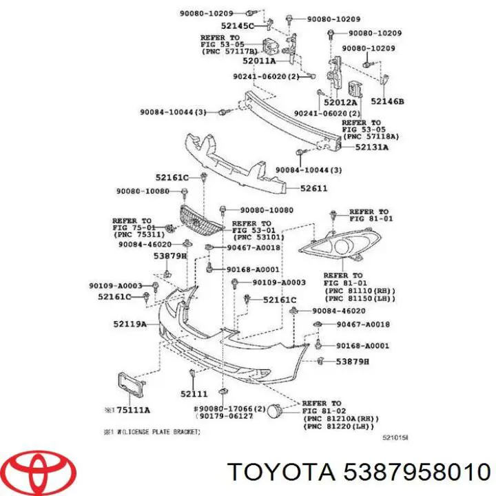 Consola externa do pára-choque dianteiro Toyota 5387958010 preço, a partir de 3,90 USD