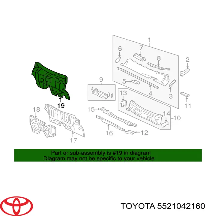 Isolamento contra o ruído do painel de motores Toyota 5521042160 preço, a partir de 420,50 USD