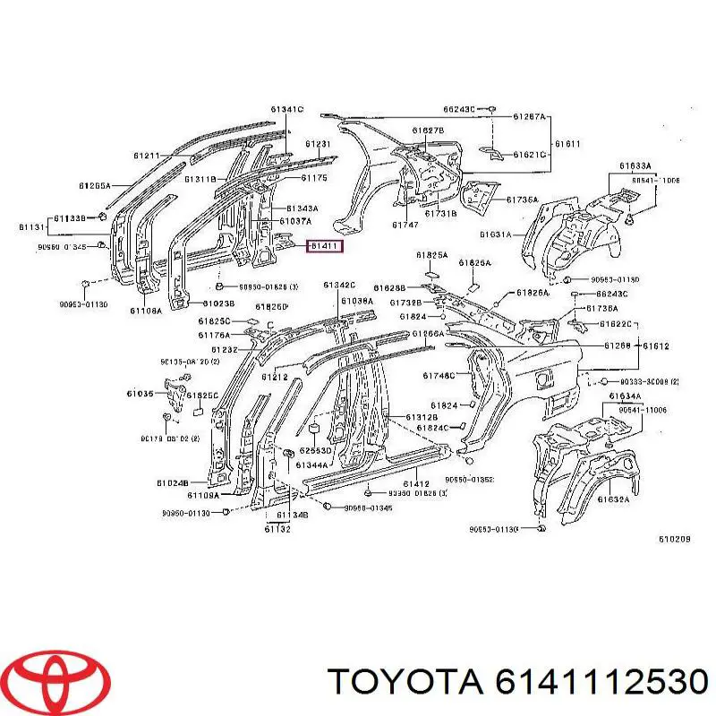Acesso externo direito Toyota 6141112530 preço, a partir de 45,77 USD