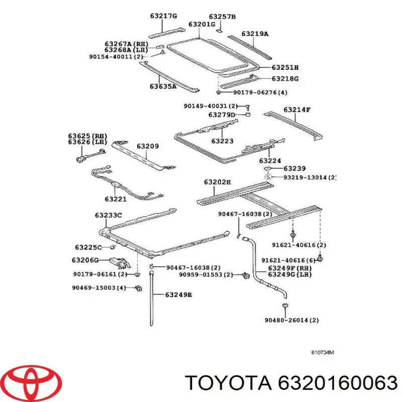 6320160063 Toyota Tampa de alcapão do teto
