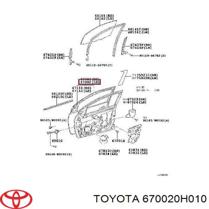 670020H010 Toyota Porta dianteira esquerda
