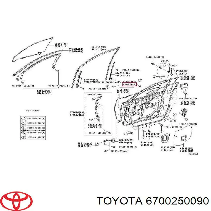 6700250080 Toyota Porta dianteira esquerda