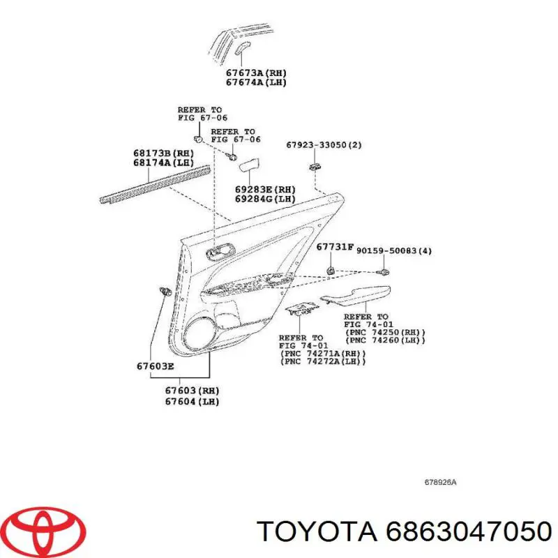 6863047050 Toyota Limitador traseiro direito de abertura de porta