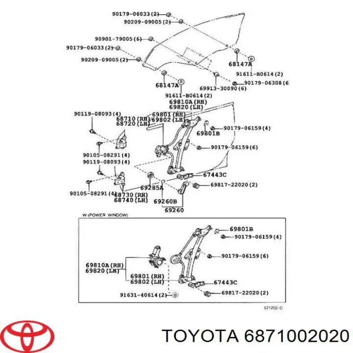 Compre 687100D091 Toyota Gozno da porta dianteira direita