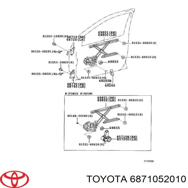 Gozno da porta dianteira direita Toyota 6871052010 preço, a partir de 87,99 USD