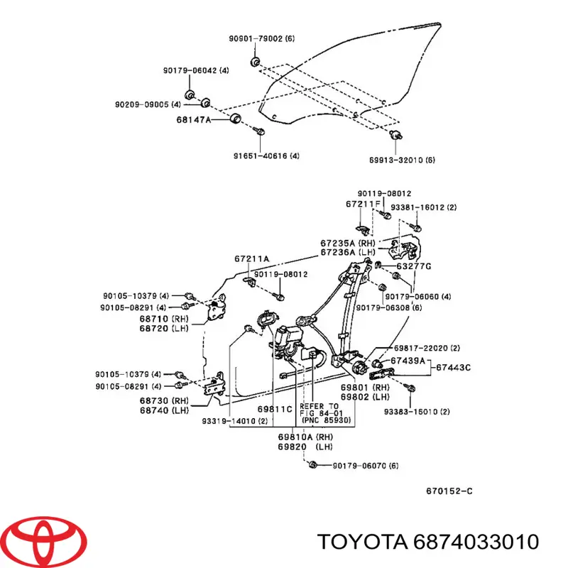 Gozno da porta dianteira esquerda Toyota 6874033010 preço, a partir de 121,35 USD