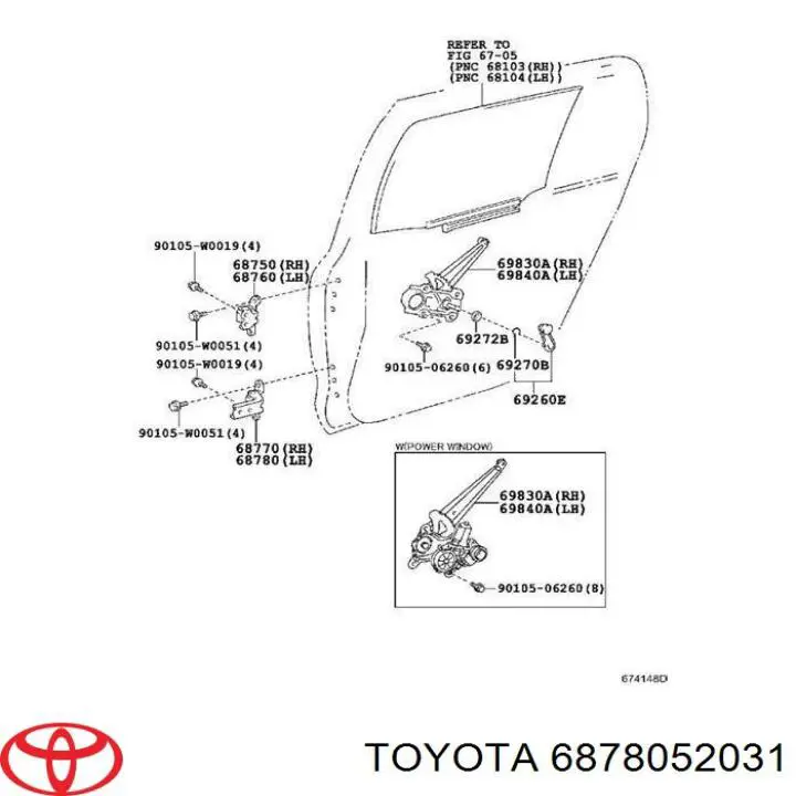 6878052031 Toyota Gozno da porta traseira esquerda