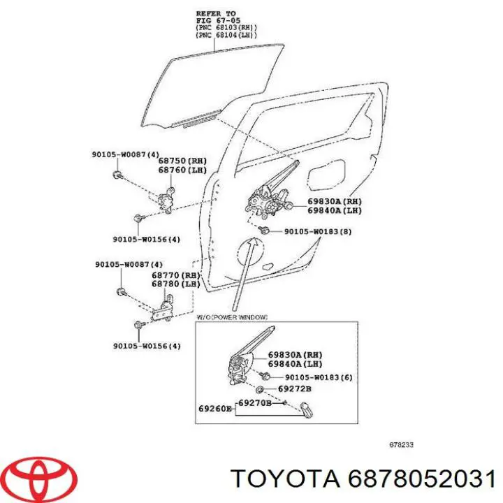 Gozno da porta traseira esquerda Toyota 6878052031 preço, a partir de 28,58 USD