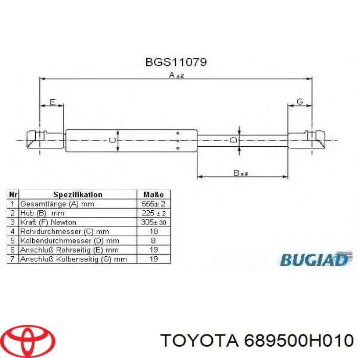 Compre 689500H010 Toyota Amortecedor de tampa de porta-malas (de 3ª/5ª porta traseira)