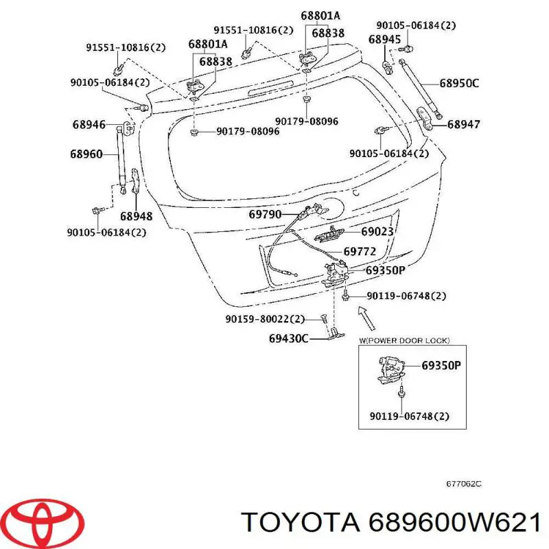 689600W621 Toyota Amortecedor de tampa de porta-malas (de 3ª/5ª porta traseira)