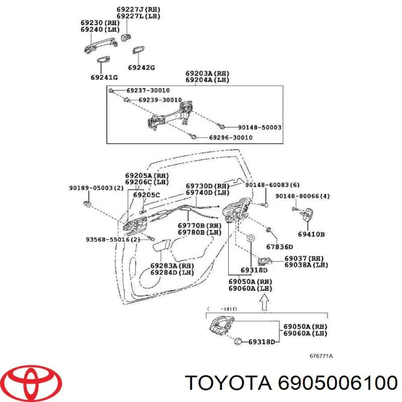 Fecho da porta traseira direita Toyota 6905006100 preço, a partir de 64,81 USD
