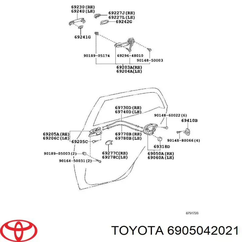 Fecho da porta traseira direita Toyota 6905042021 preço, a partir de 45,22 USD